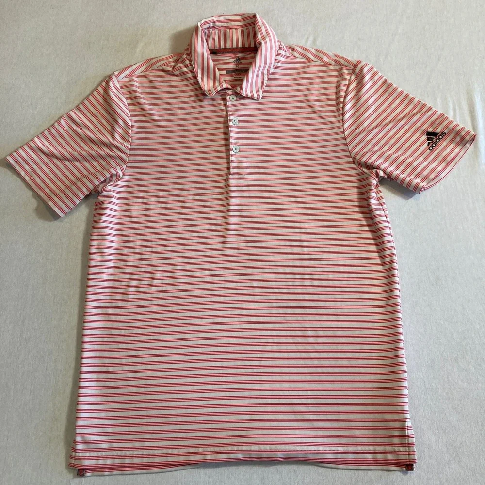 Adidas Golf Mens Small Red‎ White Striped Performance Polo Shirt CD3368